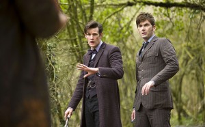 The 10th Doctor (David Tennant) and the 11th Doctor (Matt Smith) meet the War Doctor (John Hurt).