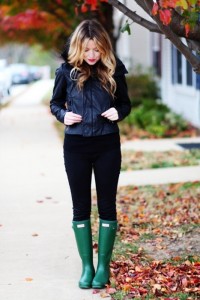 Leather jackets and Hunter rain boots are choice clothing items during the rainy season.