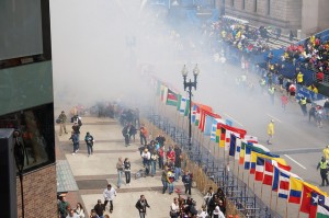 The Boston Marathon finish line area at which the bomb went off