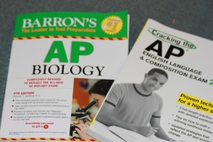 AP practice books used to study for the AP Biology, and AP English test