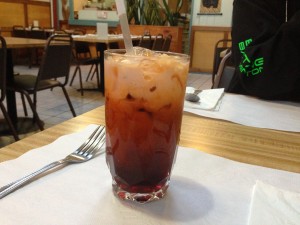 The Thai iced tea drink was very sweet and milky.