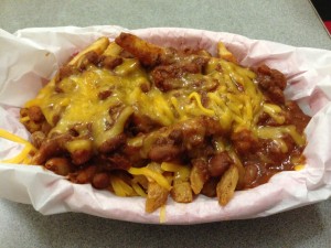 The Chili Cheese Fries was thickly covered in chili and cheddar cheese.