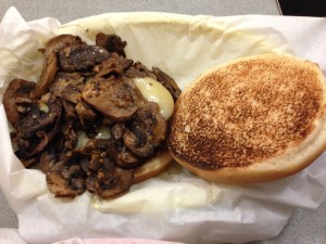 The Mushroom Burger had tasty sautéed mushrooms topped with melted Swiss cheese. 