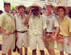 Michael Scallan '14, Jack Tilly '14, Vrain Ahuja '14, Evan McClain '14, and Luka Cargonja '14 participate in Thursday's Safari Day. Photo courtesy of Jack Tilly. 