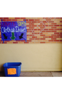 Decorative banners, posters, and bins are placed around campus by Carlmont's third period leadership class in an attempt to encourage donation of gently used clothes that will go to anti-trafficking organizations.