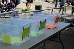 The freshman, sophomore and junior classes had to separate their votes into these bins before they are counted.